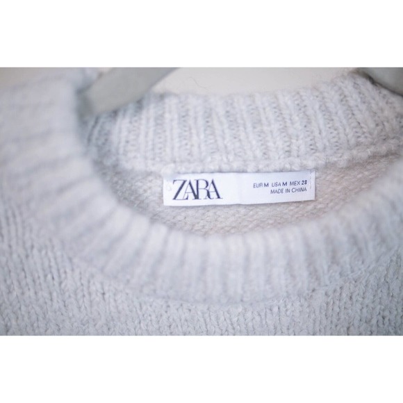 Zara Womens Cropped Sweater Chunky Knit Gray Pullover Wool Alpaca Blend SZ US M - Picture 2 of 8